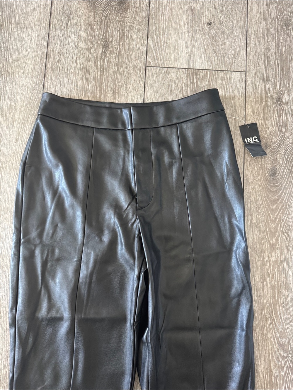 INC International Concepts Black Faux Leather Straight-Leg Pants - Picture 3 of 7